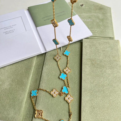[Luxora]CLOVER 20 MOTIFS TURQUOISE DIAMOND NECKLACE