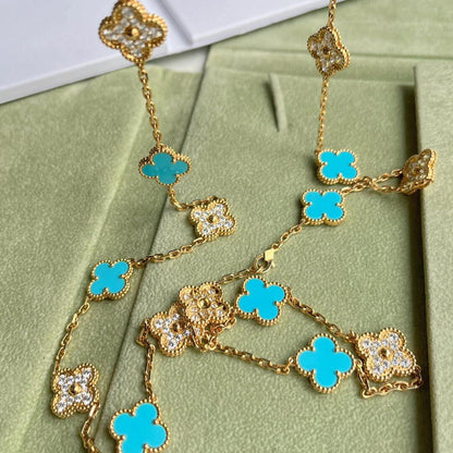 [Luxora]CLOVER 20 MOTIFS TURQUOISE DIAMOND NECKLACE