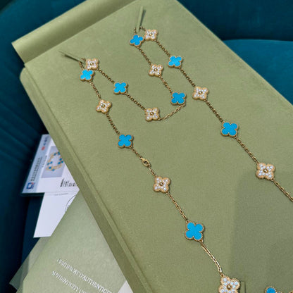 [Luxora]CLOVER 20 MOTIFS TURQUOISE DIAMOND NECKLACE