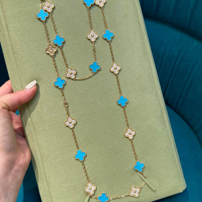 [Luxora]CLOVER 20 MOTIFS TURQUOISE DIAMOND NECKLACE