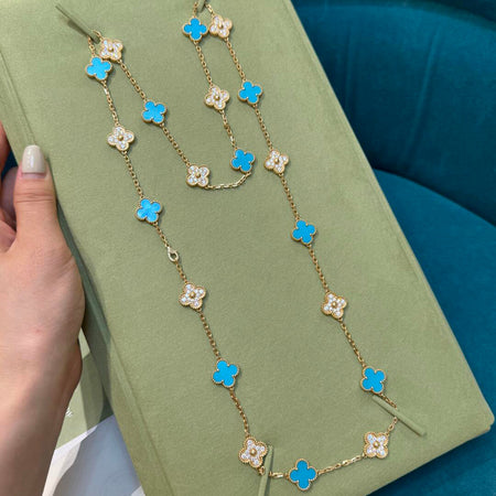 [Luxora]CLOVER 20 MOTIFS TURQUOISE DIAMOND NECKLACE