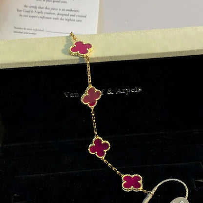 [Loxura]NEW CLOVER 5 MOTIFS PINK ENAMEL BRACELET