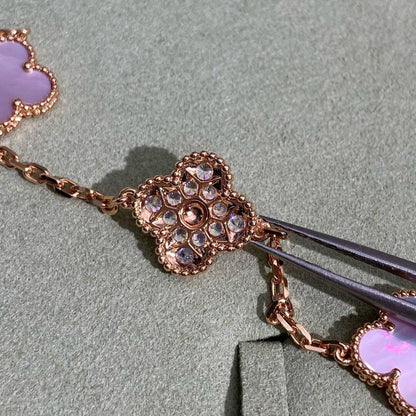 [Luxora]CLOVER 10 MOTIFS DIAMOND PINK MOP NECKLACE