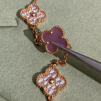 [Luxora]CLOVER 10 MOTIFS DIAMOND PINK MOP NECKLACE