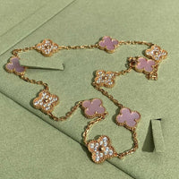 [Luxora]CLOVER 10 MOTIFS DIAMOND PINK MOP NECKLACE