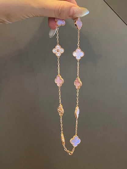 [Luxora]CLOVER 10 MOTIFS DIAMOND PINK MOP NECKLACE