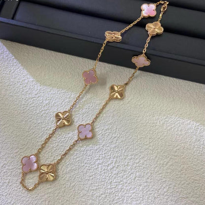 [Luxora]CLOVER 10 MOTIFS  LASER PINK MOP NECKLACE