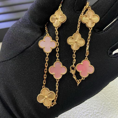 [Luxora]CLOVER 10 MOTIFS  LASER PINK MOP NECKLACE