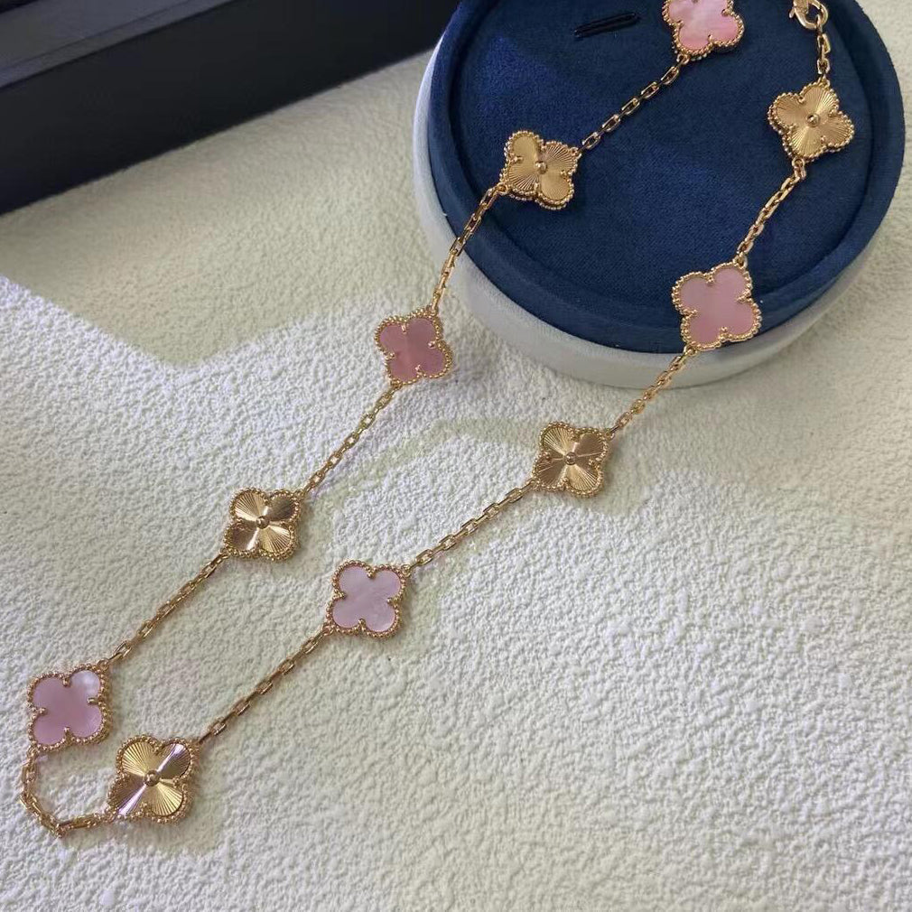 [Luxora]CLOVER 10 MOTIFS  LASER PINK MOP NECKLACE