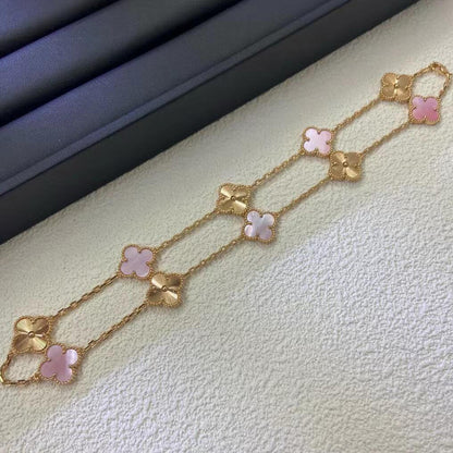 [Luxora]CLOVER 10 MOTIFS  LASER PINK MOP NECKLACE