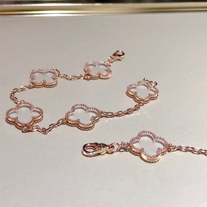 [Luxora]CLOVER 5 MOTIF ROCK CRYSTAL BRACELET
