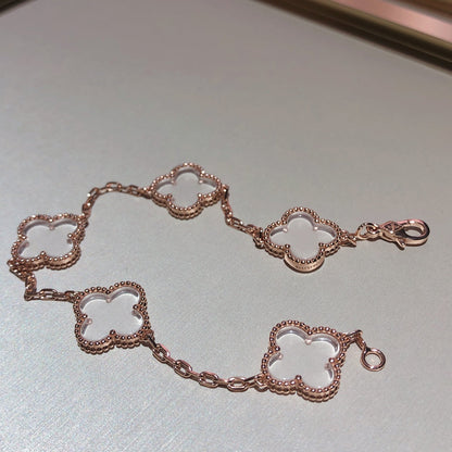 [Luxora]CLOVER 5 MOTIF ROCK CRYSTAL BRACELET