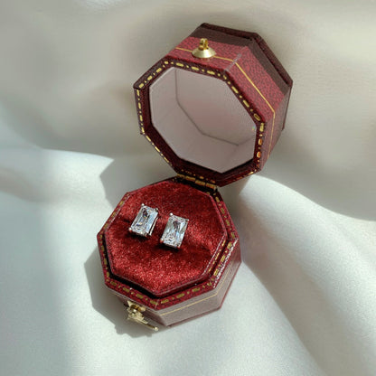 [Luxora]Stylish Shiny Rectangular Center Stone Stud Earrings