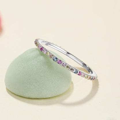 [Luxora]Ornate Colorful Round Cut Tennis Ring