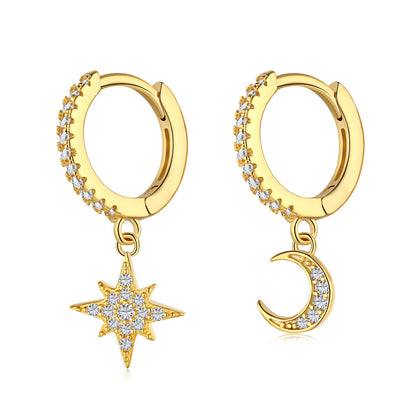 [Luxora]Star and Moon Asymmetric Earrings