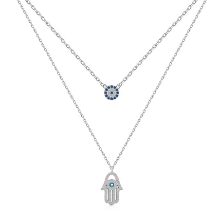 [Luxora]Halskette mit Dämonenauge und Hamsa-Handfläche
