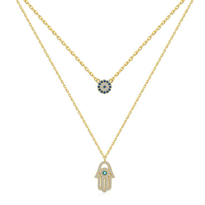 [Luxora]Halskette mit Dämonenauge und Hamsa-Handfläche