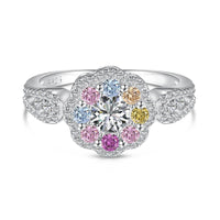 [Luxora]Delicate Colorful Round Cut Flower Shape Wedding Ring