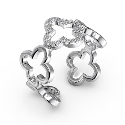 [Luxora]Hollow Design Four-Leaf Clover Flower Shape Ring