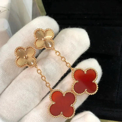 [Luxora]CLOVER 2 MOTIF  LASER CARNELIAN EARRINGS