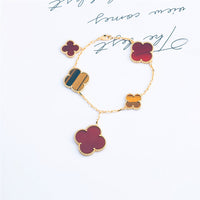 [Luxora]CLOVER BRACELET 5 MOTIFS CARNELIAN TIGER EYE