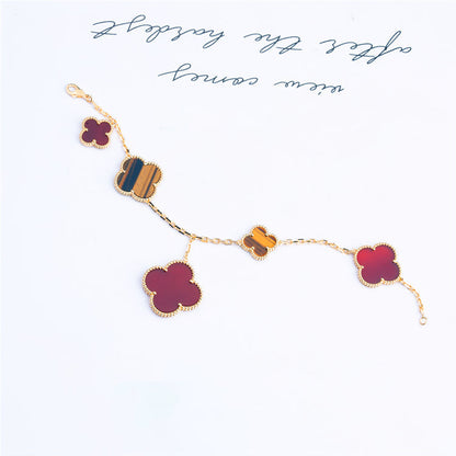 [Luxora]CLOVER BRACELET 5 MOTIFS CARNELIAN TIGER EYE