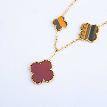 [Luxora]CLOVER BRACELET 5 MOTIFS CARNELIAN TIGER EYE