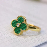 [Luxora]CLOVER MALACHITE RING GOLD DIAMOND