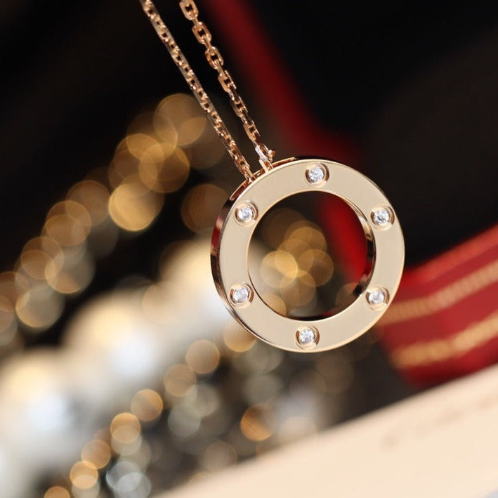[Luxora]LOVE NECKLACE 16MM 6 DIAMONDS PINK GOLD