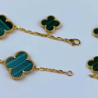 [Luxora]MAGIC CLOVER MALACHITE GOLD BRACELET 5 MOTIFS