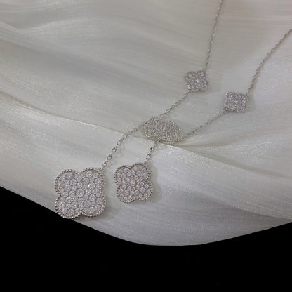 [Luxora]CLOVER 5 MOTIFS SILVER DIAMONDS NECKLACE