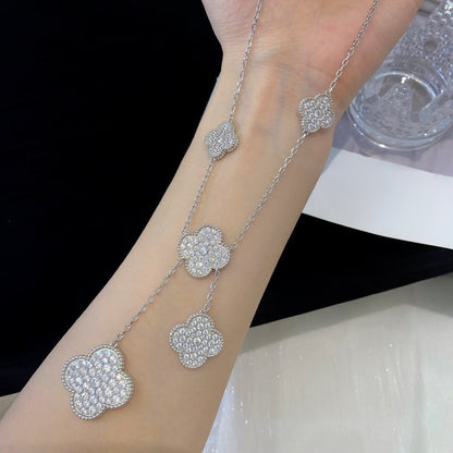 [Luxora]CLOVER 5 MOTIFS SILVER DIAMONDS NECKLACE