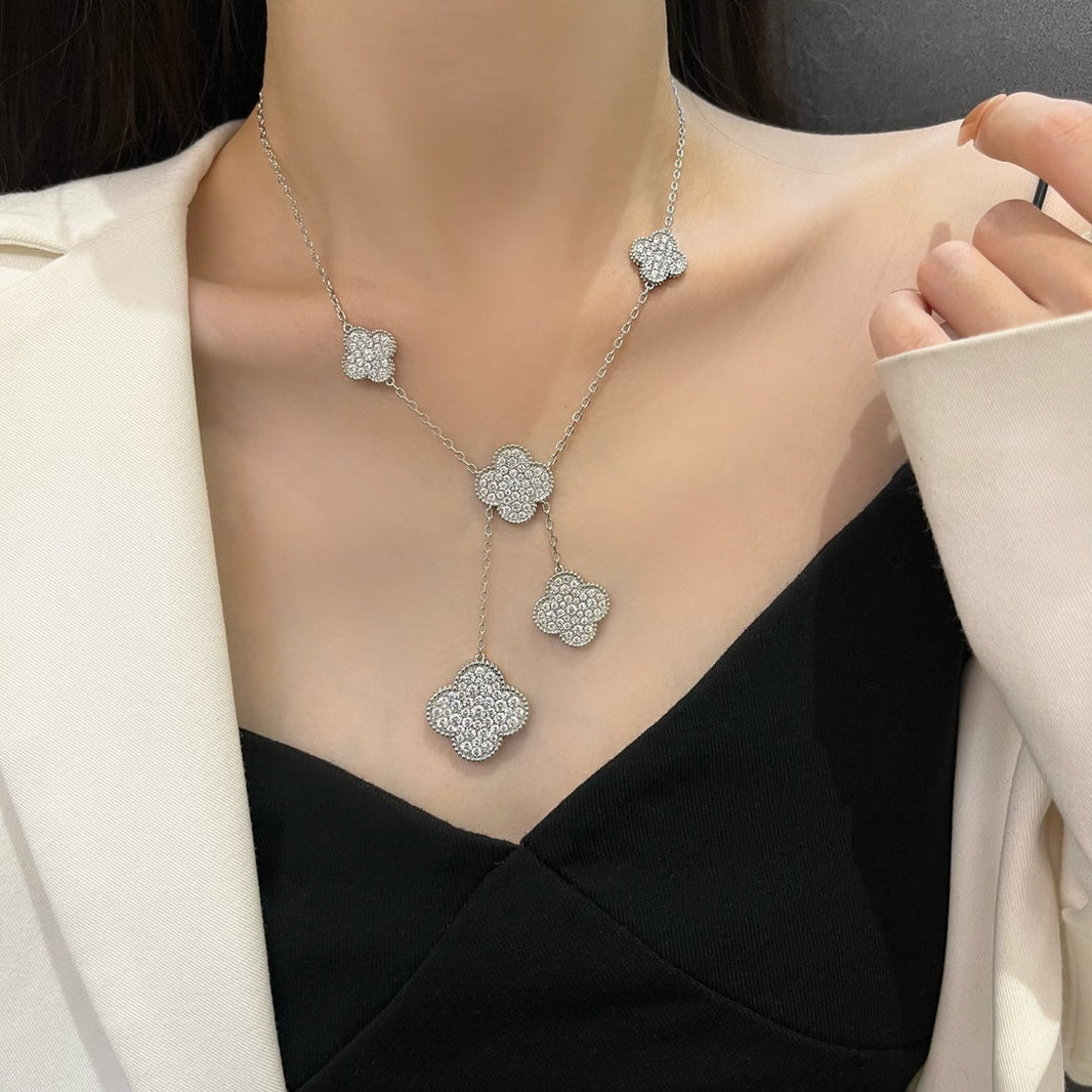 [Luxora]CLOVER 5 MOTIFS SILVER DIAMONDS NECKLACE