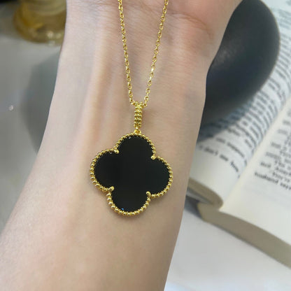 [Luxora]CLOVER 25MM NECKLACE GOLD ONYX