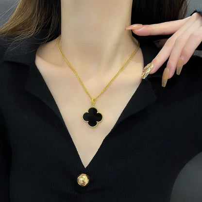 [Luxora]CLOVER 25MM NECKLACE GOLD ONYX