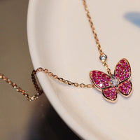 [Luxora]BUTTERFLY RED DIAMOND ROSE GOLD NECKLACE