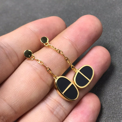 [Luxora]CHAINE VERSO BLACK CERAMIC SILVER EARRINGS
