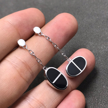 [Luxora]CHAINE VERSO BLACK CERAMIC SILVER EARRINGS