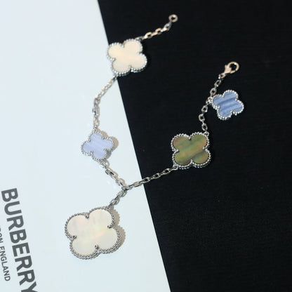 [Luxora]CLOVER BRACELET 5 MOTIFS MOP CHALCEDONY SILVER