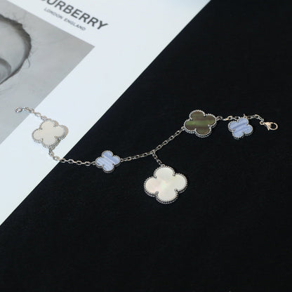 [Luxora]CLOVER BRACELET 5 MOTIFS MOP CHALCEDONY SILVER