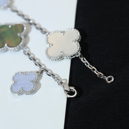 [Luxora]CLOVER BRACELET 5 MOTIFS MOP CHALCEDONY SILVER