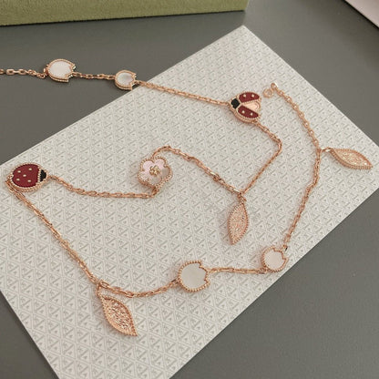 [Luxora]LUCKY SPRING 15 MOTIFS ROSE GOLD NECKLACE