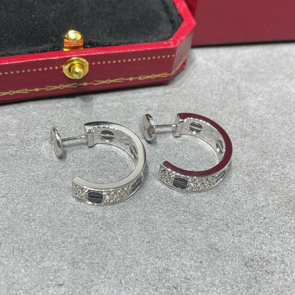 [Luxora]LOVE CERAMIC DIAMOND PAVED SILVER EARRINGS