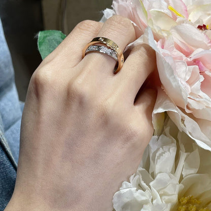[Luxora]LOVE PINK GOLD SILVER DIAMOND DOUBLE RING