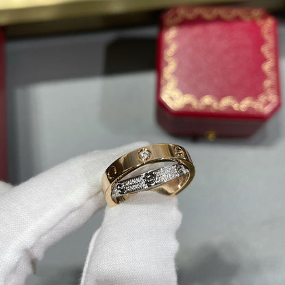 [Luxora]LOVE PINK GOLD SILVER DIAMOND DOUBLE RING