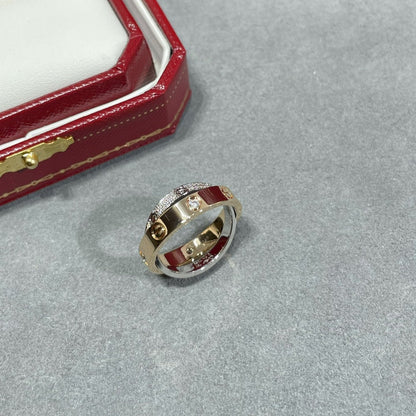 [Luxora]LOVE PINK GOLD SILVER DIAMOND DOUBLE RING