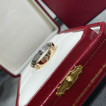 [Luxora]LOVE PINK GOLD SILVER DIAMOND DOUBLE RING