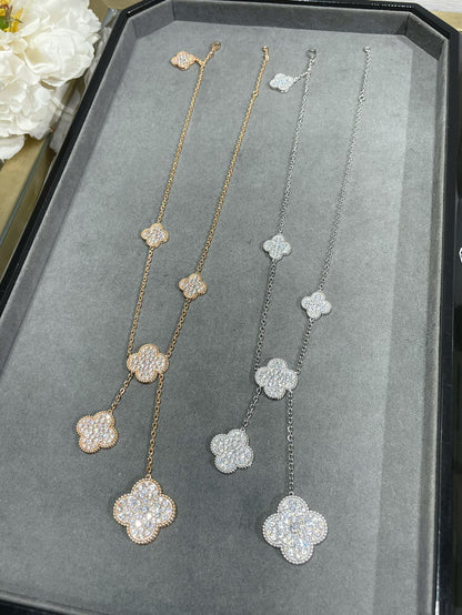 [Luxora]CLOVER 6 MOTIF DIAMOND PAVED NECKLACE