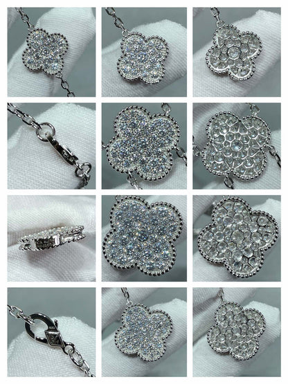 [Luxora]CLOVER 6 MOTIF DIAMOND PAVED NECKLACE