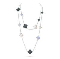 [Luxora]CLOVER 16 MOTIF CHALCEDONY MOP SILVER NECKLACE
